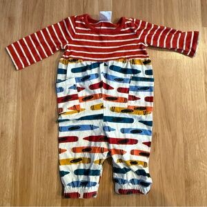 EUC Hanna Andersson Mixie Romper - Red/White Stripe And Crayon Motif - 3/6 Month